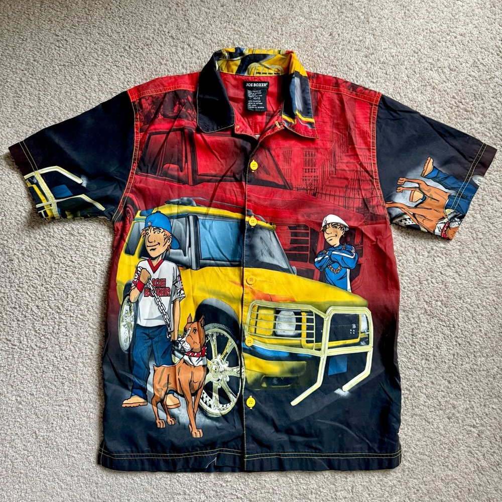 Y2K Joe Boxer AOP button up shirt Small 2000's collared short sleeve